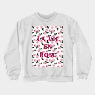 La Vie En Rose - Pink Vintage roses on White Crewneck Sweatshirt